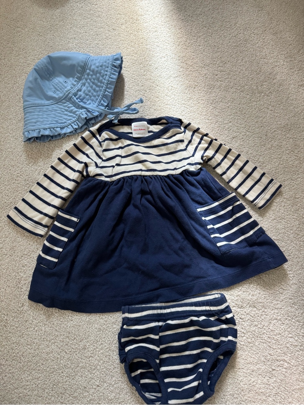 Hanna Andersson Navy & Cream Striped Baby Dress Set